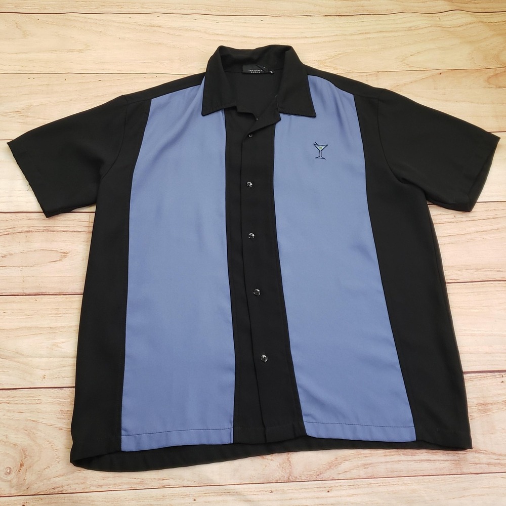Steady Last Call Shirt Mens XL Black Blue Bowling‎ Camp Martini Logo Matrix Bar